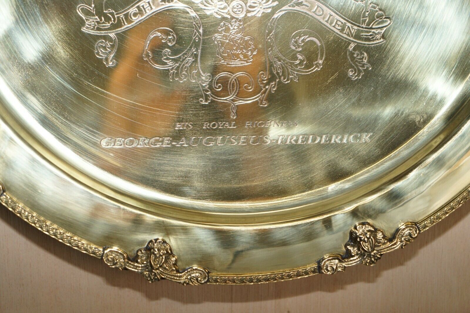 1 Of 4 King George Auguseue Frederick Arms Gilt Sterling Silver Plated Trays photo vintage