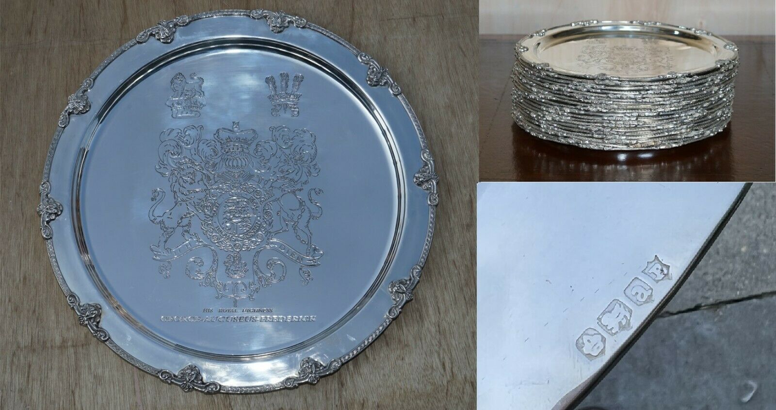 1 Of 19 King George Auguseue Frederick Arms Sterling Silver Plated 1918 Trays