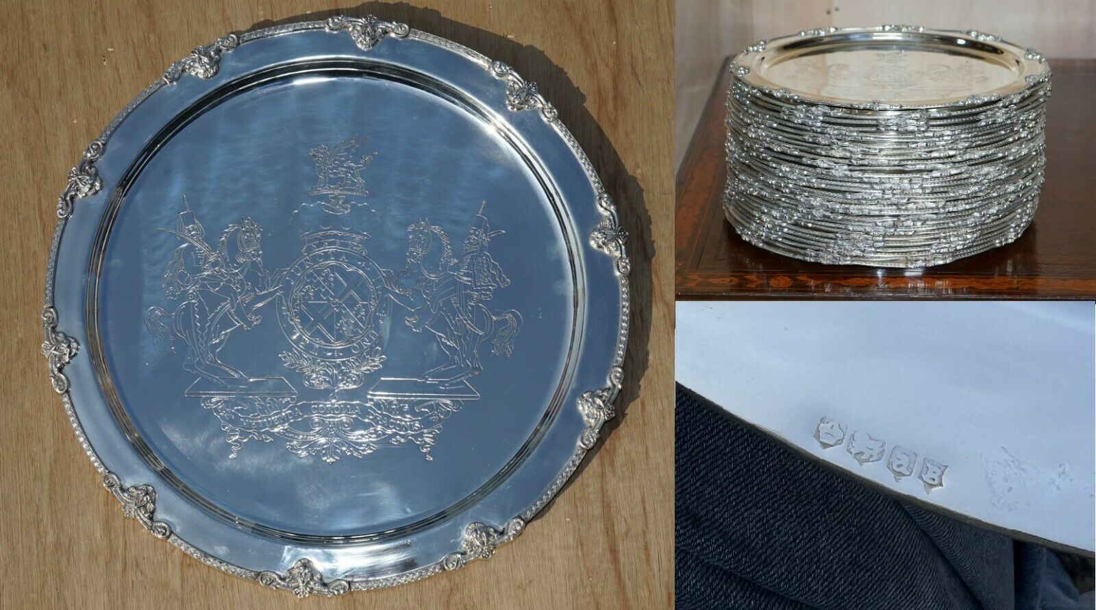 1 Of 29 Sterling Silver Plated 1918 Armorial Crest Coat Of Arms Serving Trays