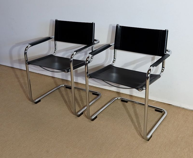 Pair Of Leather Armchairs After M. Breuer – 1970s photo for sale