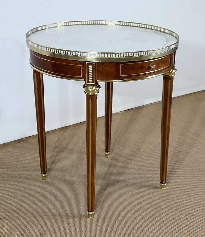 Bouillotte Table In Mahogany And Carrare Marble, Louis XVI Style – Mid 19th Century photo furniture
