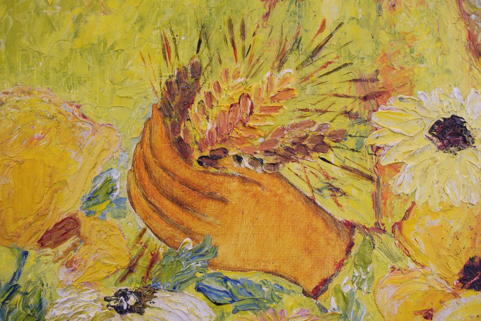 Yellow Oil Painting Woman Portrait Flowers photo vintage