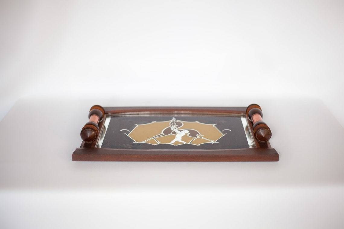 Art Deco Wood Tray, Art Deco Tray, Service Tray, Doe Pattern Mirror, Decorative Tray, Servant, Kitchen, Decoration, Wooden Tray photo vinterior