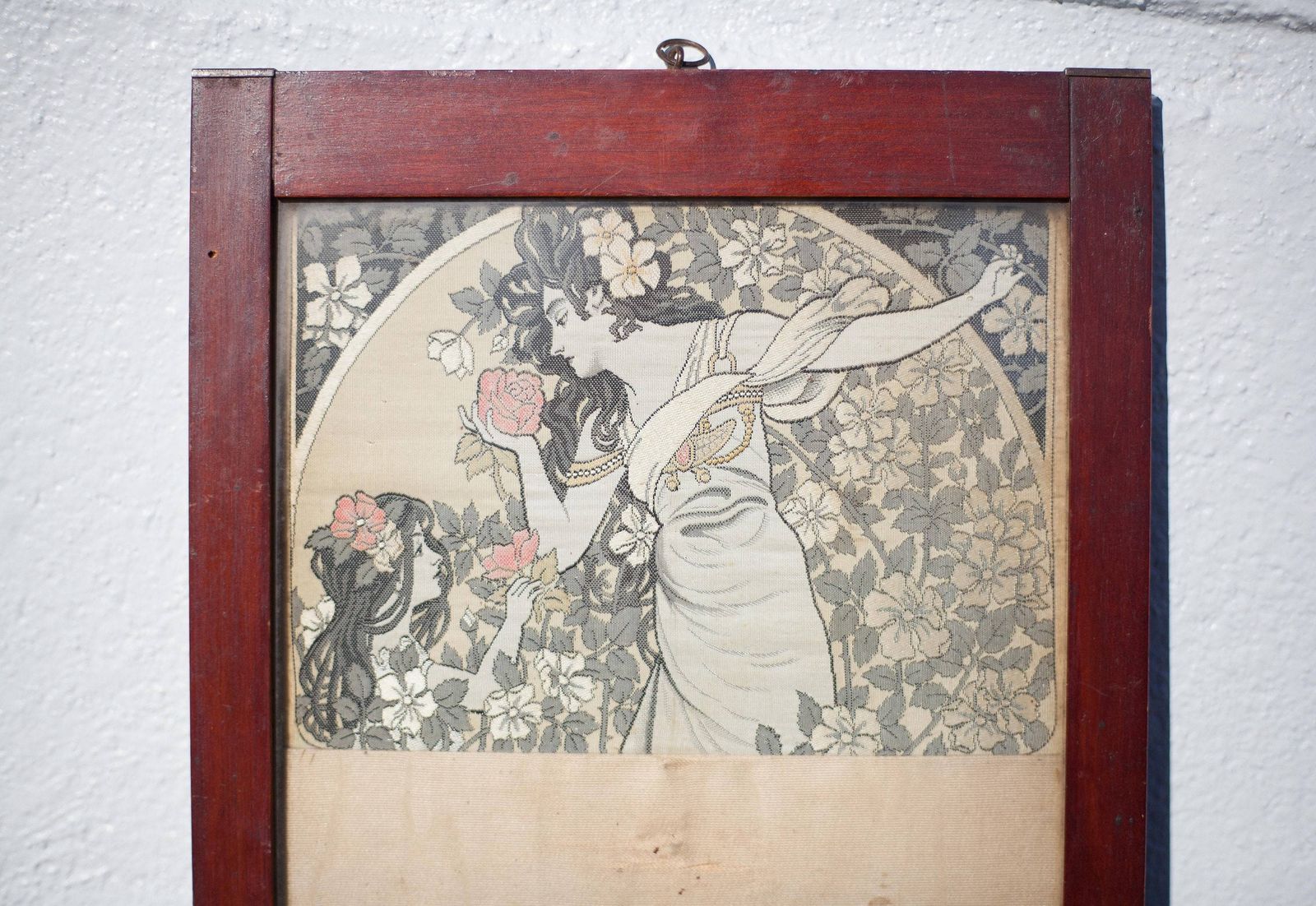Old Art Nouveau Embroidery Frame, Wall Frame, Mucha Style Silk Embroidery, Art Nouveau Wood Photo Frame photo 119.0