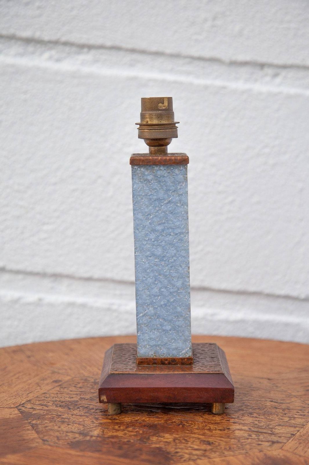 Art Deco Lamp Stand, Wood Glass And Copper Lamp Foot, Table Lamp, Art Deco, Interior Decoration, Bedside Lamp photo Lighting