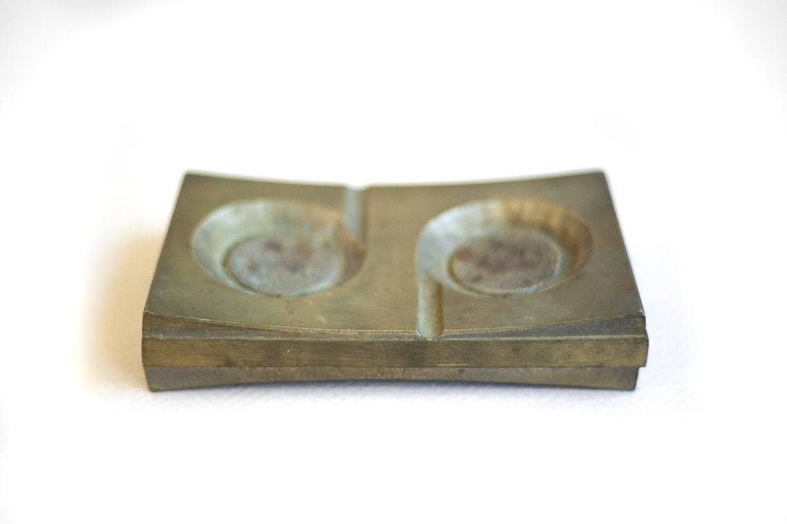 Modernist Ashtray  Brass Ashtray  Pharmaceutical Advertising Ashtray  Design Ashtray Geometric Shape Brutalist  Ashtray 60's photo furniture