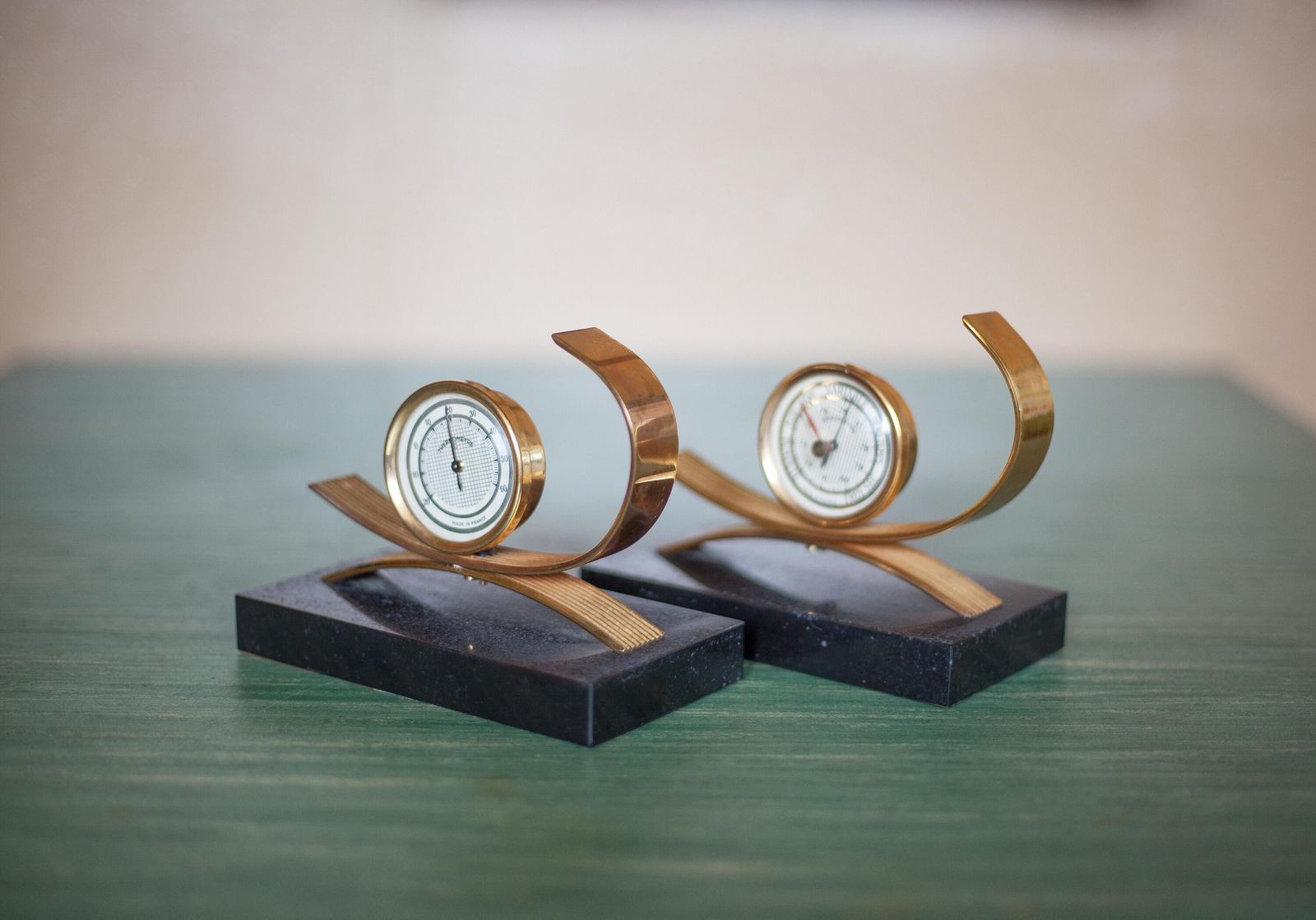 Pair Of Gold Starry Bookends, Thermometer And Barometer, Clipboard, Modernist, Library, Office, Paperweight, Bookends photo Home Decor