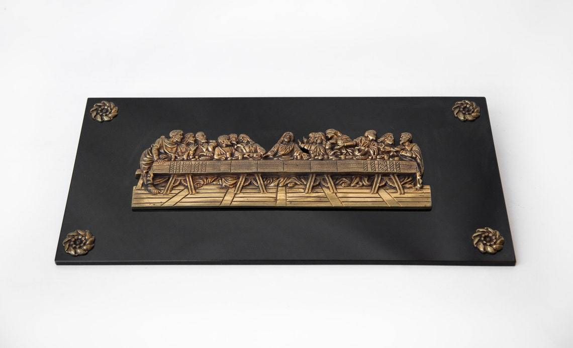 Vintage Religious The Last Supper Jesus And His 12 Apostles Bronze Religious Plaque photo vintage
