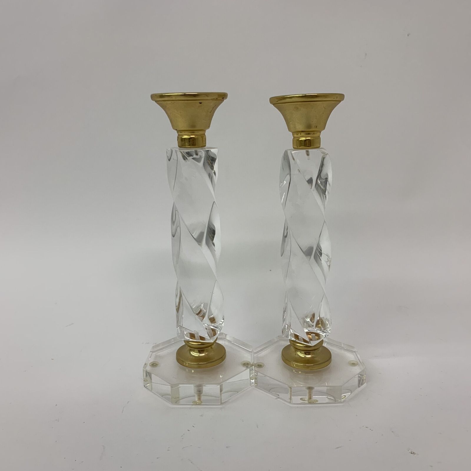 257.92 Set Of 2 Lucite Twisted Candle Sticks . 1970’s photo