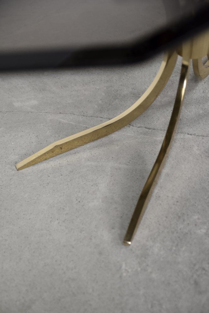 photo for sale Vintage Hollywood Regency Gold Brass Glamour Coffee Table With Glass Top, 1970s