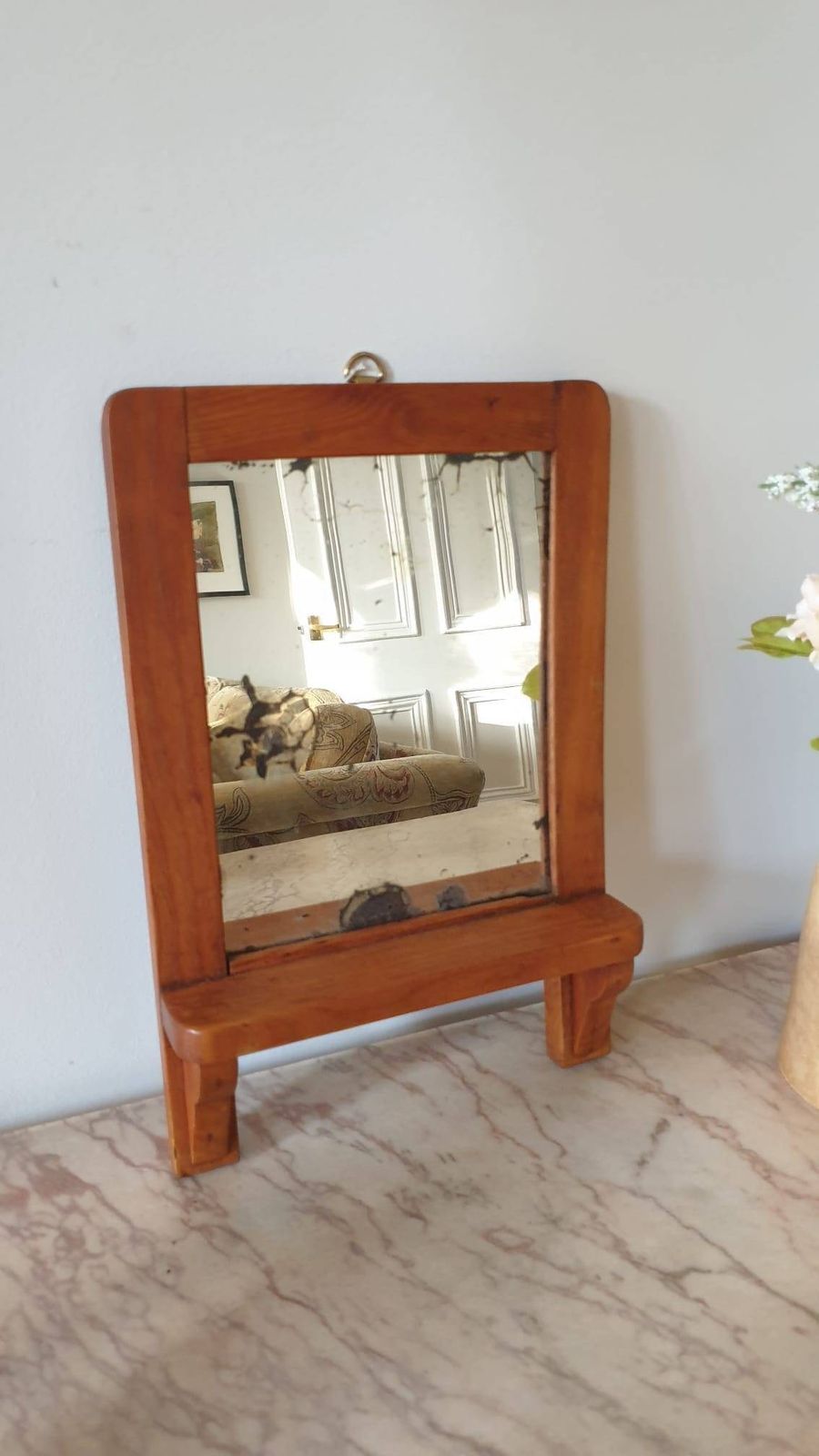 An Antique French Fruitwood Wall Mirror With Shelf C1900 photo furniture
