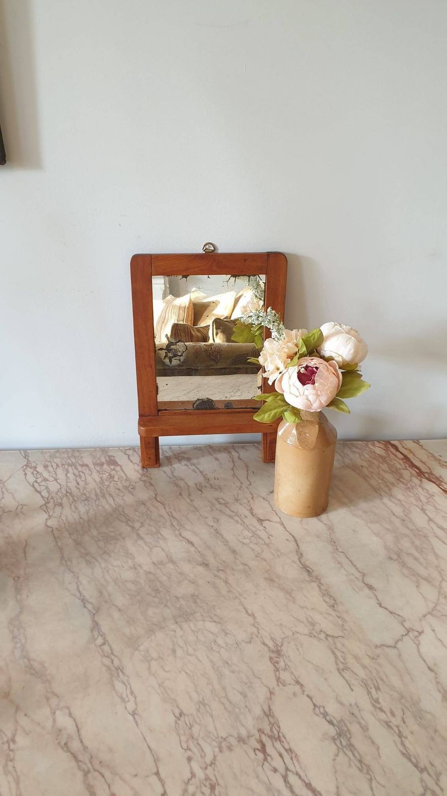 An Antique French Fruitwood Wall Mirror With Shelf C1900 photo 82.0