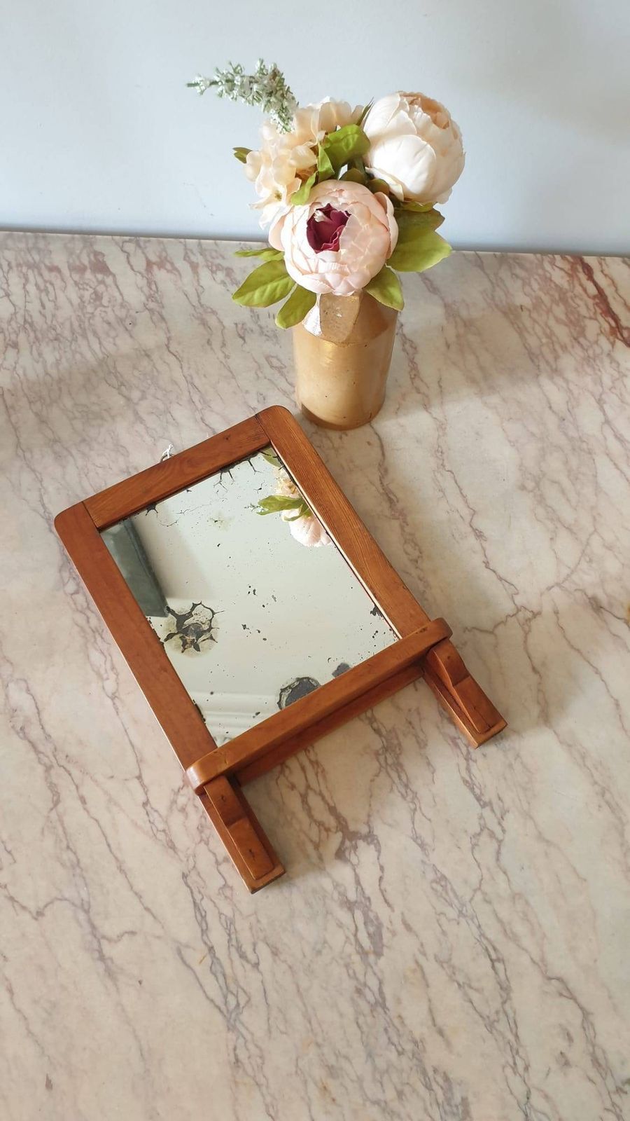 An Antique French Fruitwood Wall Mirror With Shelf C1900 photo vintage