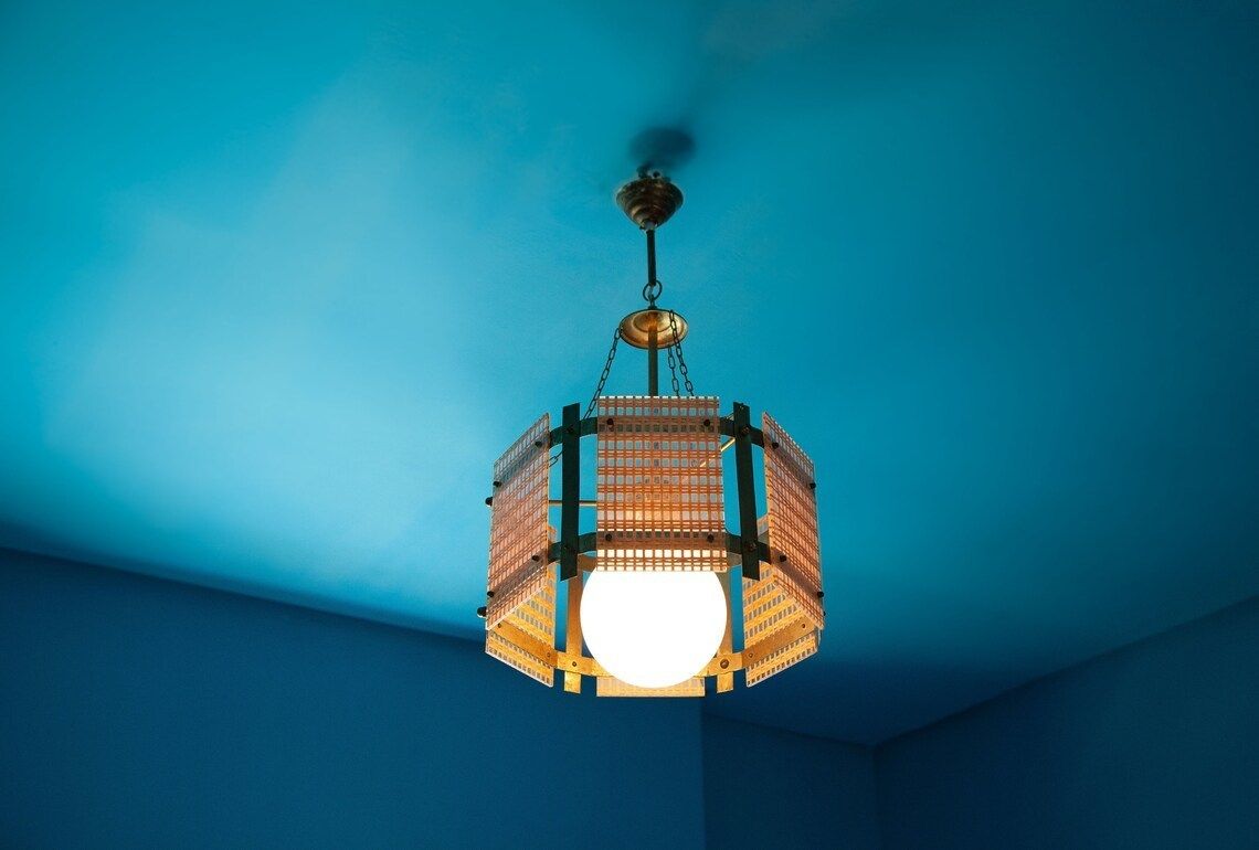 Vintage Pendant Lamp  Plexiglass Rattan Suspension With Brass Frame  Ball Globe  Hexagonal Suspension  Pendant Light 70's photo buy
