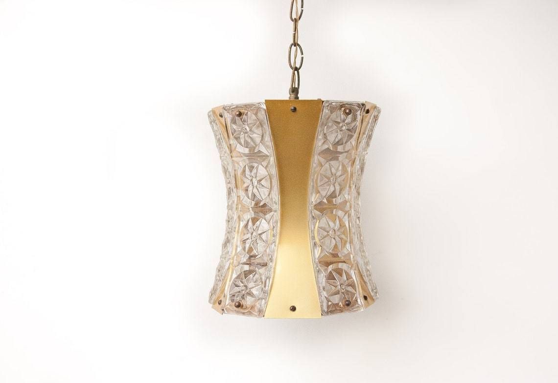 Vintage Suspension  Glass Suspension  Brass Suspension  Glass And Brass Chandelier  Interior Décor  Vitrika Ceiling Lamp Style  During Light photo for sale