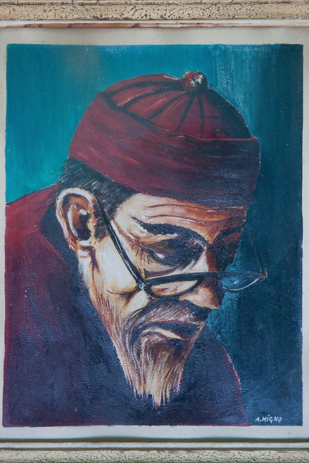 Vintage Painting Oil Painting Signed Painting Portrait Man (Mandarin) Wall Decoration Wood Frame Oil Painting photo furniture