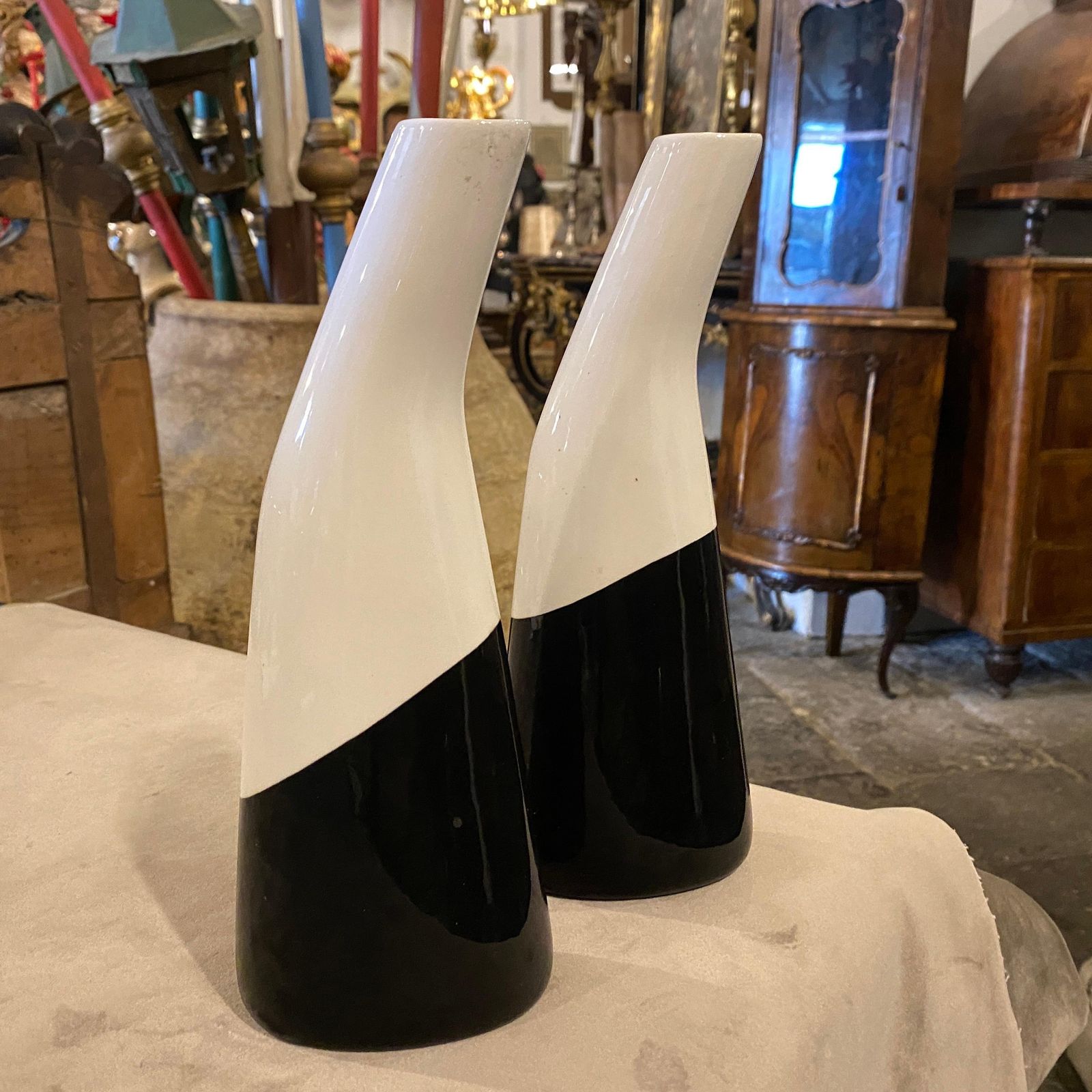 1960s Set Of Two Black And White Italian Ceramic Vases By La Donatella photo for sale