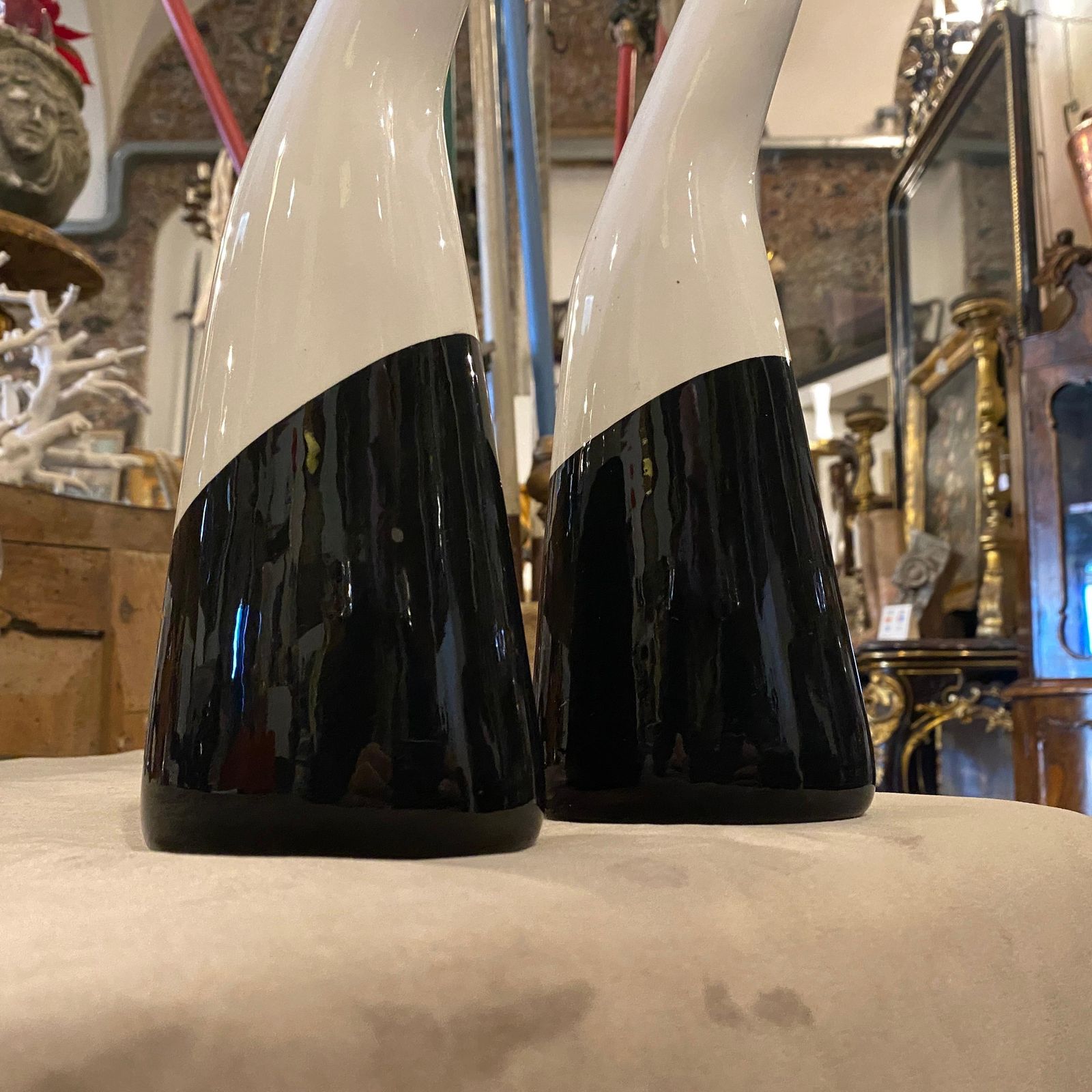 1960s Set Of Two Black And White Italian Ceramic Vases By La Donatella photo 373.0