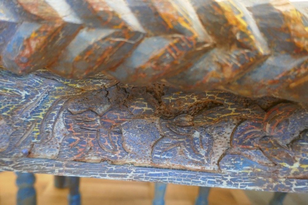 2880.0 Large Carved Folk Art Painted Table And 6 Chairs photo