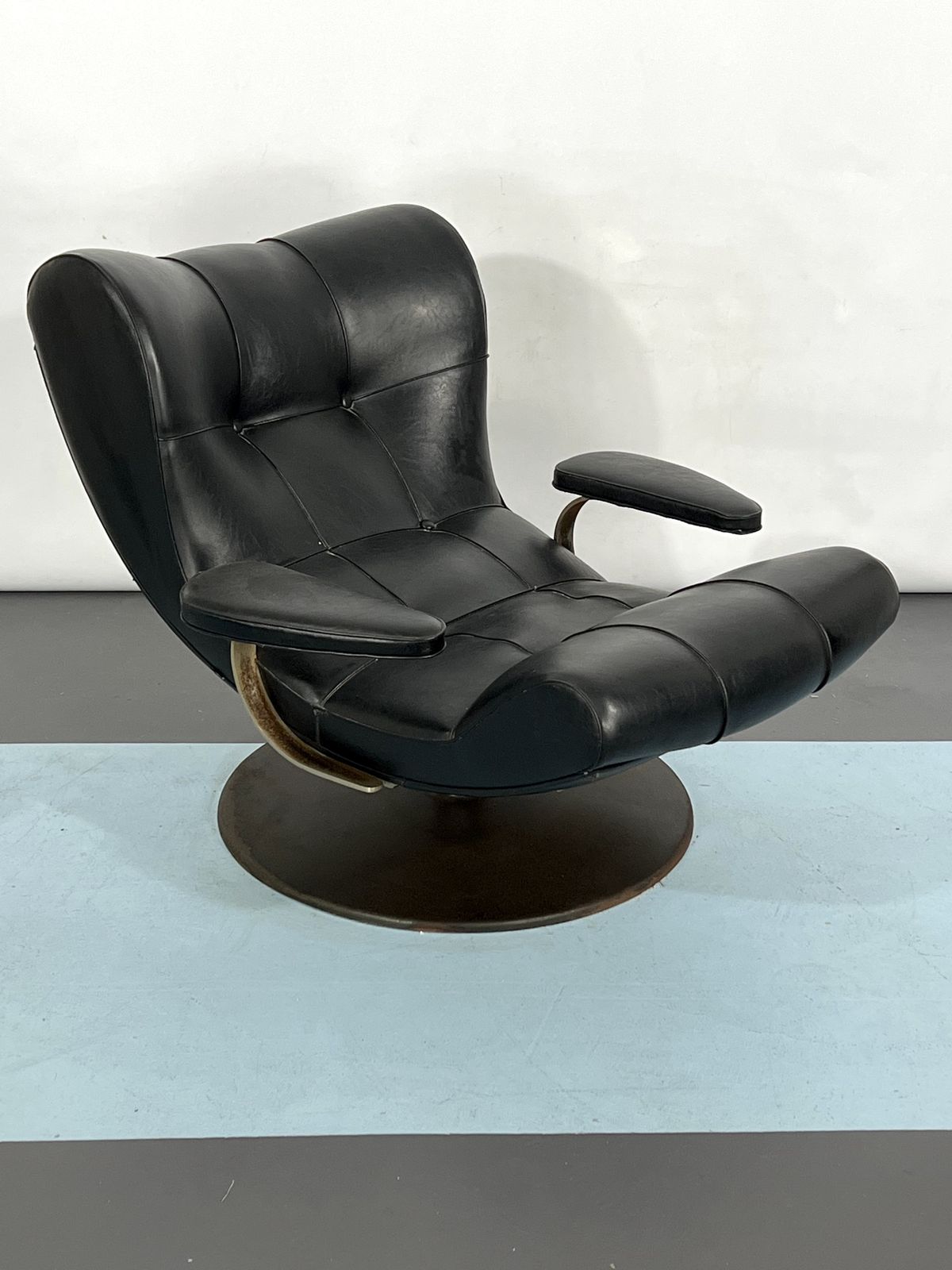 Vintage Italian Black Swivel Armchair From 60s