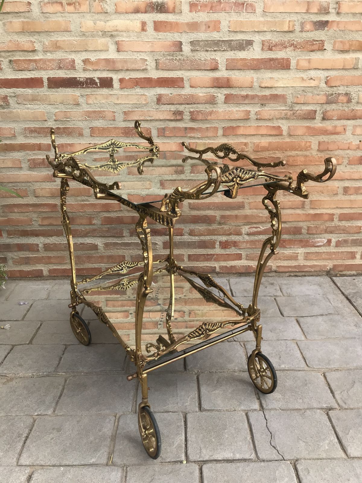 photo buy Baroque Style Brass Two Tier Bar Cart, 1950s
