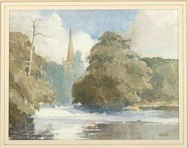 Holy Trinity And Weir, River Avon Watercolour Arthur Keene