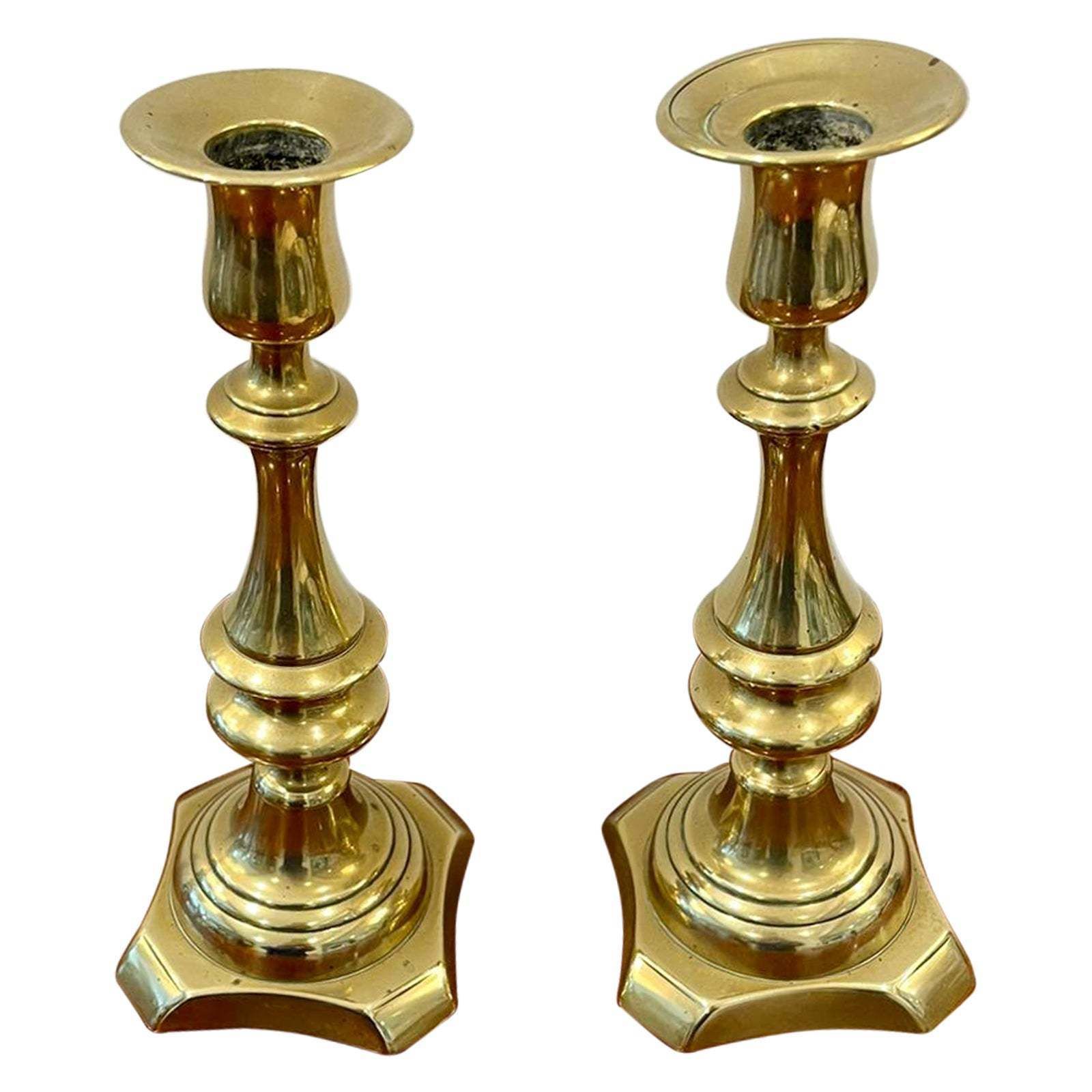Pair Of Antique Victorian Brass Candlesticks