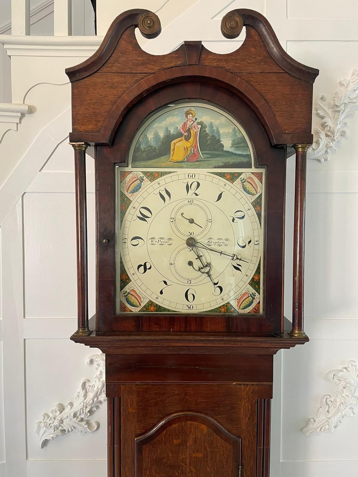 Antique Oak And Mahogany Grandfather Clock By W Prior, Skipton photo vintage