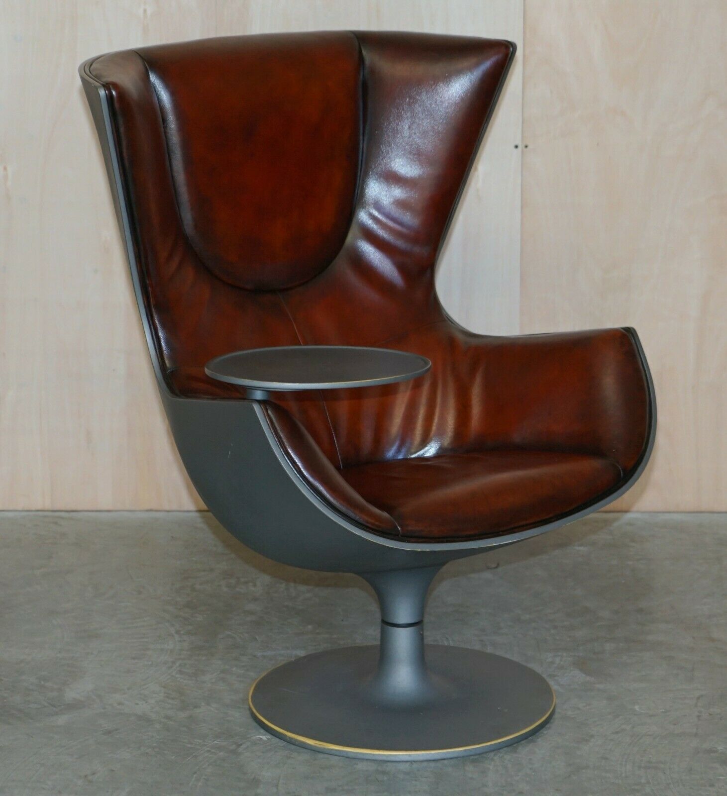 photo vinterior 1 Of A Kind Pair Of Brown Leather Philippe Starck Cassina Eurostar Egg Armchairs