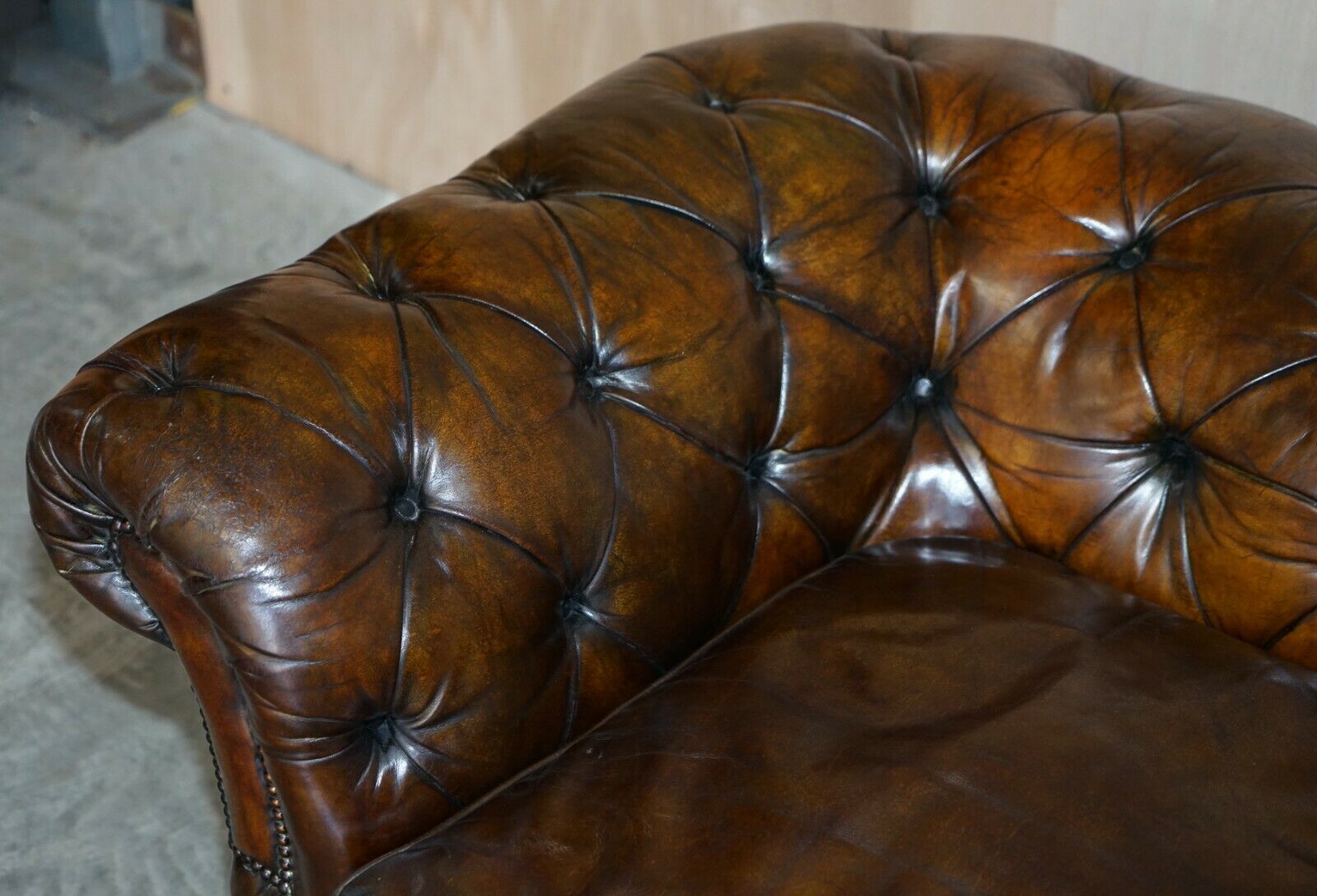 Antique Victorian Chesterfield Tufted Brown Leather Sofa Feather Filled Cushions photo buy