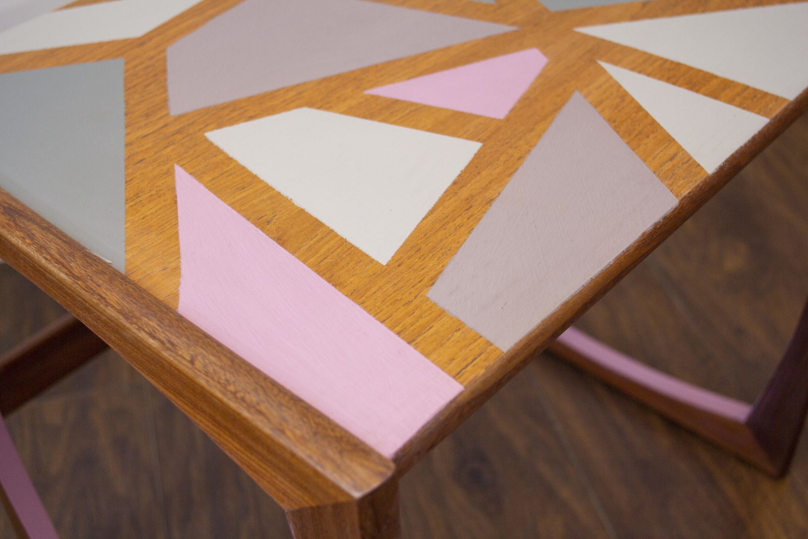 Midcentury Gplan Quadrille Nest Of Tables – Pink Geometric Handpainted Design (Medium) photo buy