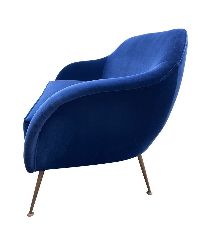 A1950s Italian Two Seater Sofa With Brass Legs Newly Upholstered In Blue Velvet photo buy