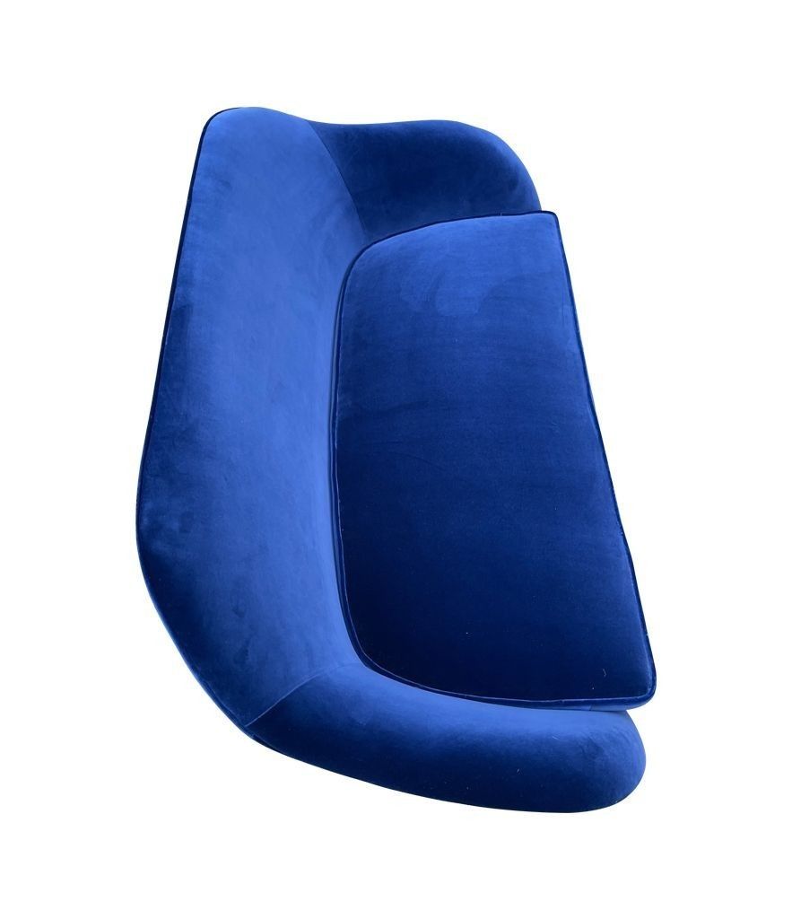 photo for sale A1950s Italian Two Seater Sofa With Brass Legs Newly Upholstered In Blue Velvet
