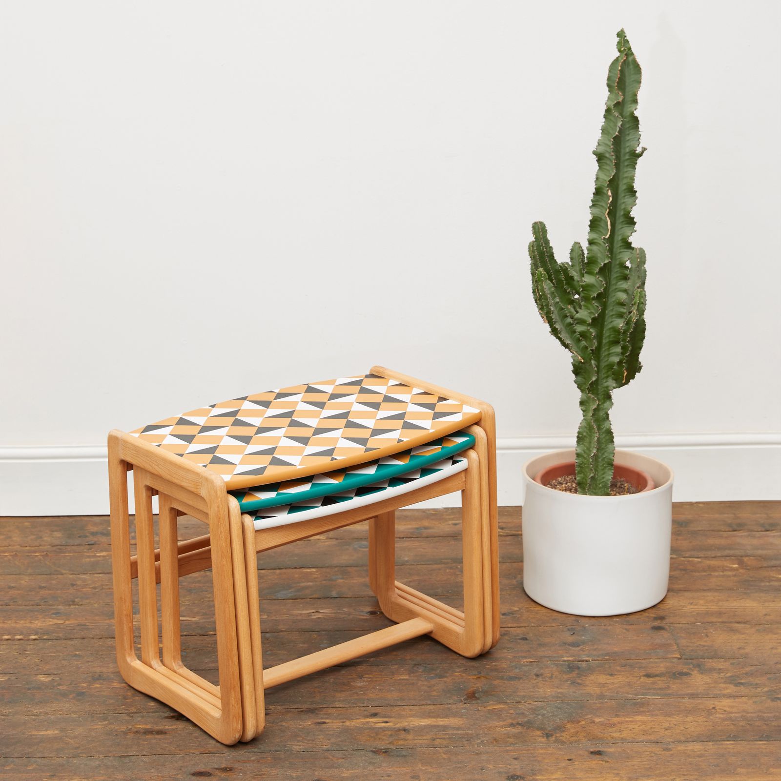 Gplan Style Mid Century Nest Of Tables With Hand Painted Geometric Pattern photo buy