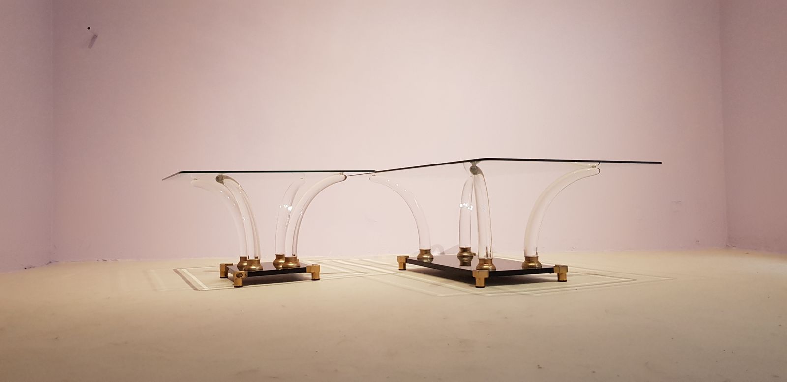 Mid Century Lucite Tusk, Brass And Glass Cocktail Tableset photo furniture