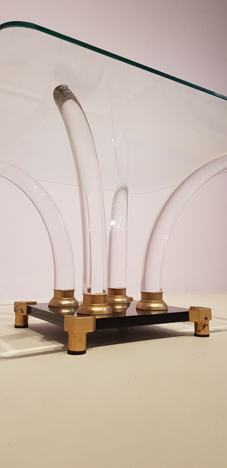 Mid Century Lucite Tusk, Brass And Glass Cocktail Tableset photo 1736.0