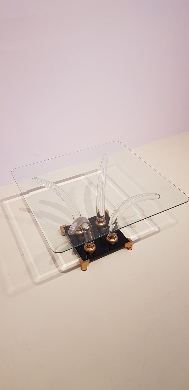 photo furniture Mid Century Lucite Tusk, Brass And Glass Cocktail Tableset