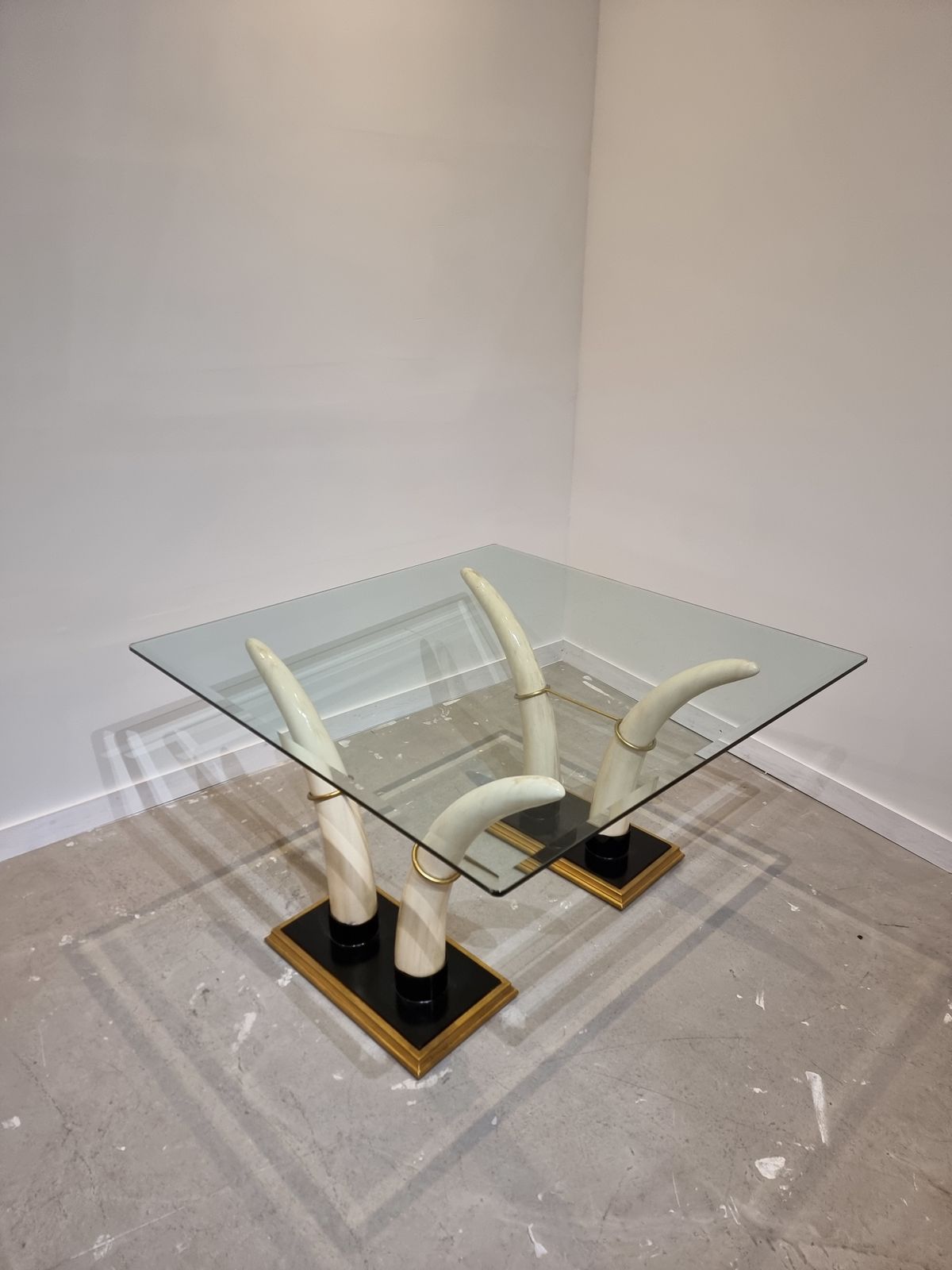 Square Italian Faux Tusk Dining Table, 1970s photo Furniture