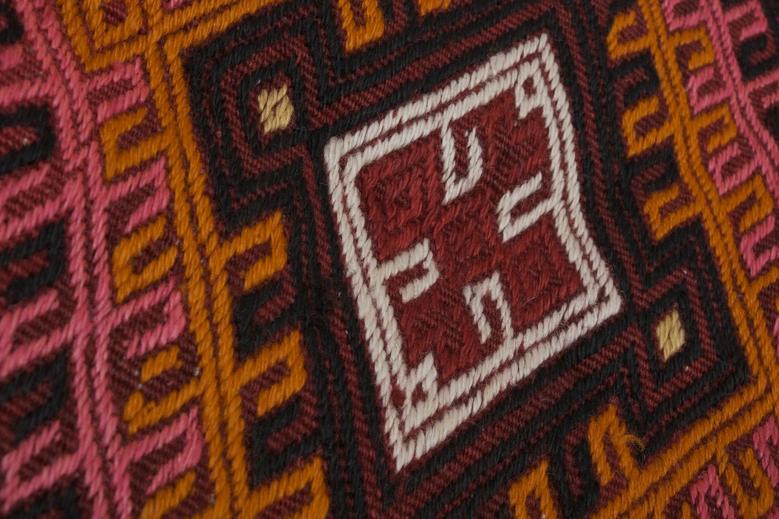 Textiles 1960s Turkish Tribal Stripe Embroided Kilim Rug 4'8'' X 14'7'' photo