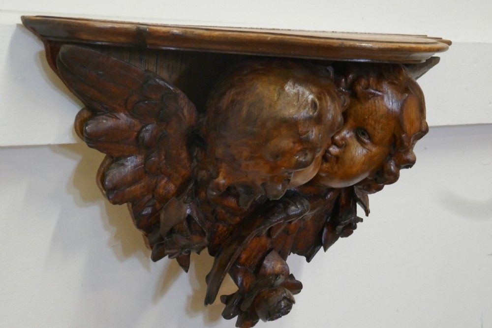 19th Century Carved Wood Cherub Wall Bracket photo buy