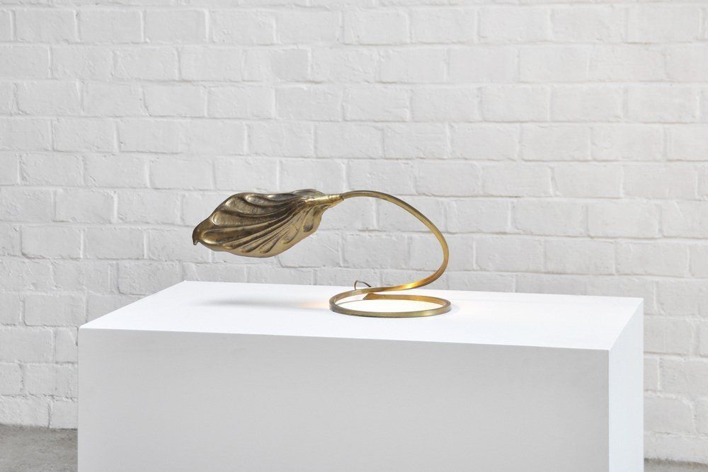 Italian Leaf Shaped Table Lamp In Brass By Tommaso Barbi For Carlo Giorgi, 1970s photo Lighting