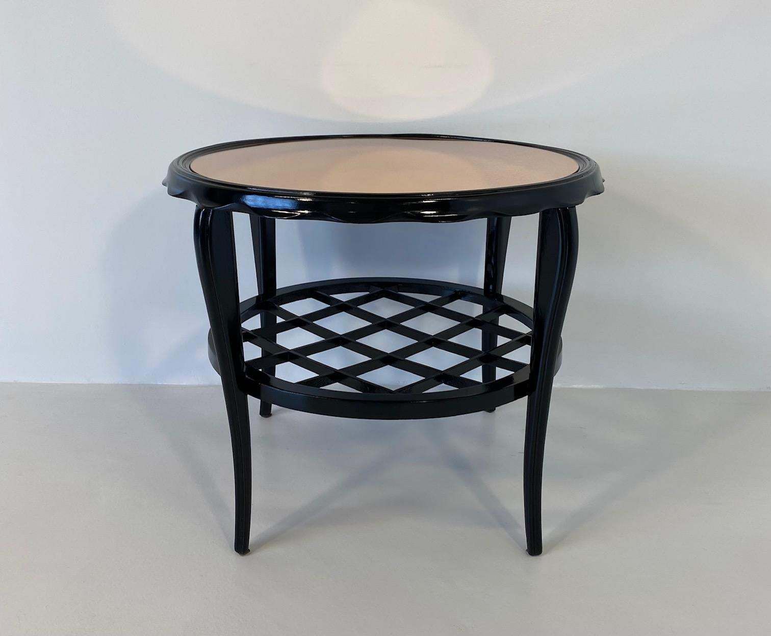 Italian Art Deco Black Lacquer And Pink Mirror Coffee Table 1940s photo furniture