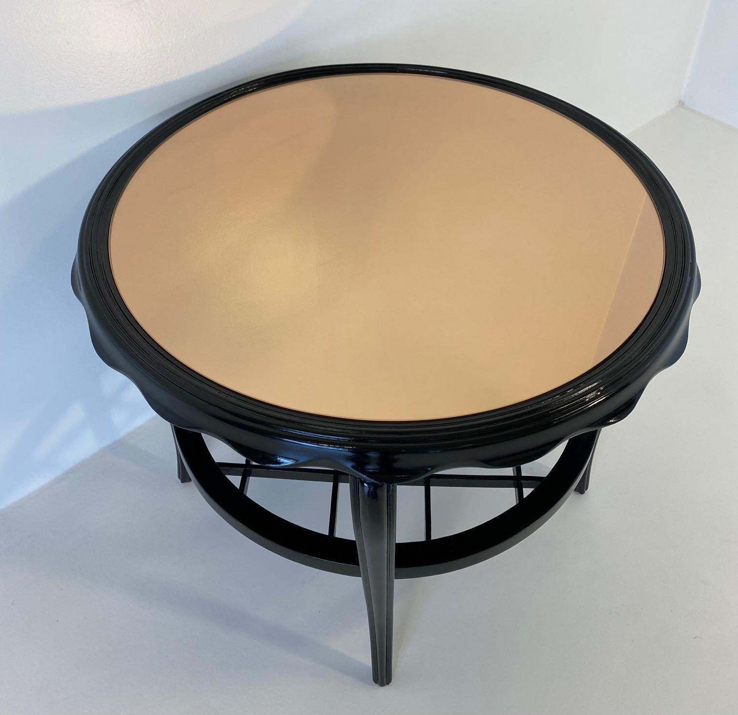 Italian Art Deco Black Lacquer And Pink Mirror Coffee Table 1940s photo 1259.0