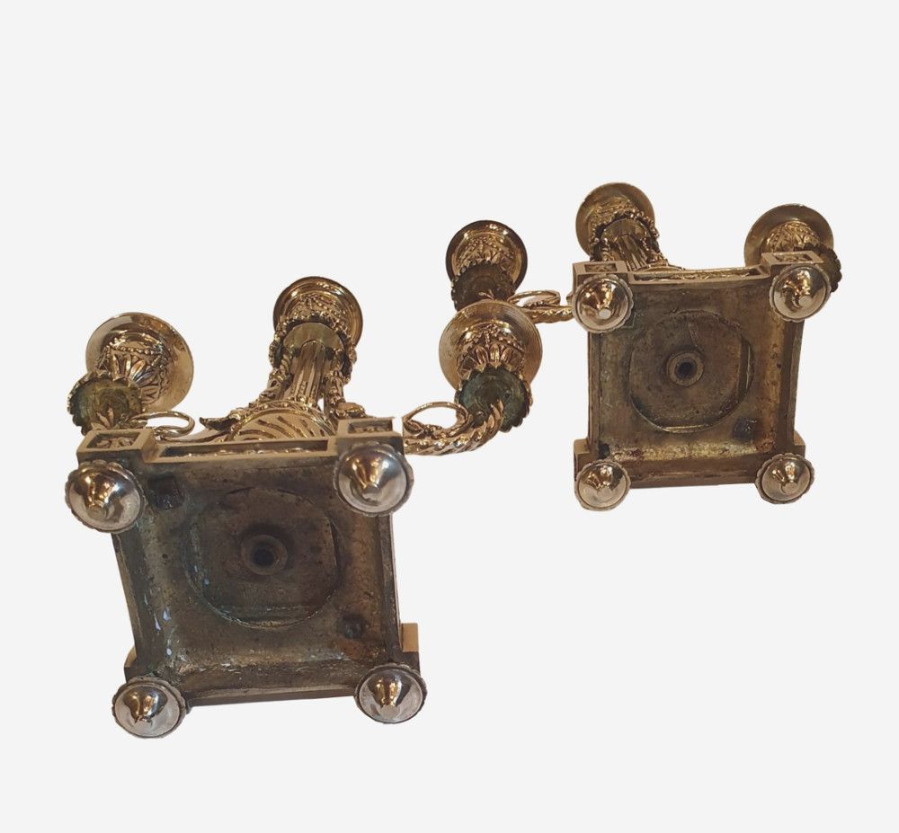 A Gorgeous Quality Pair Of 19th Century Polished Brass Three Branch Candelabra photo 802.7353