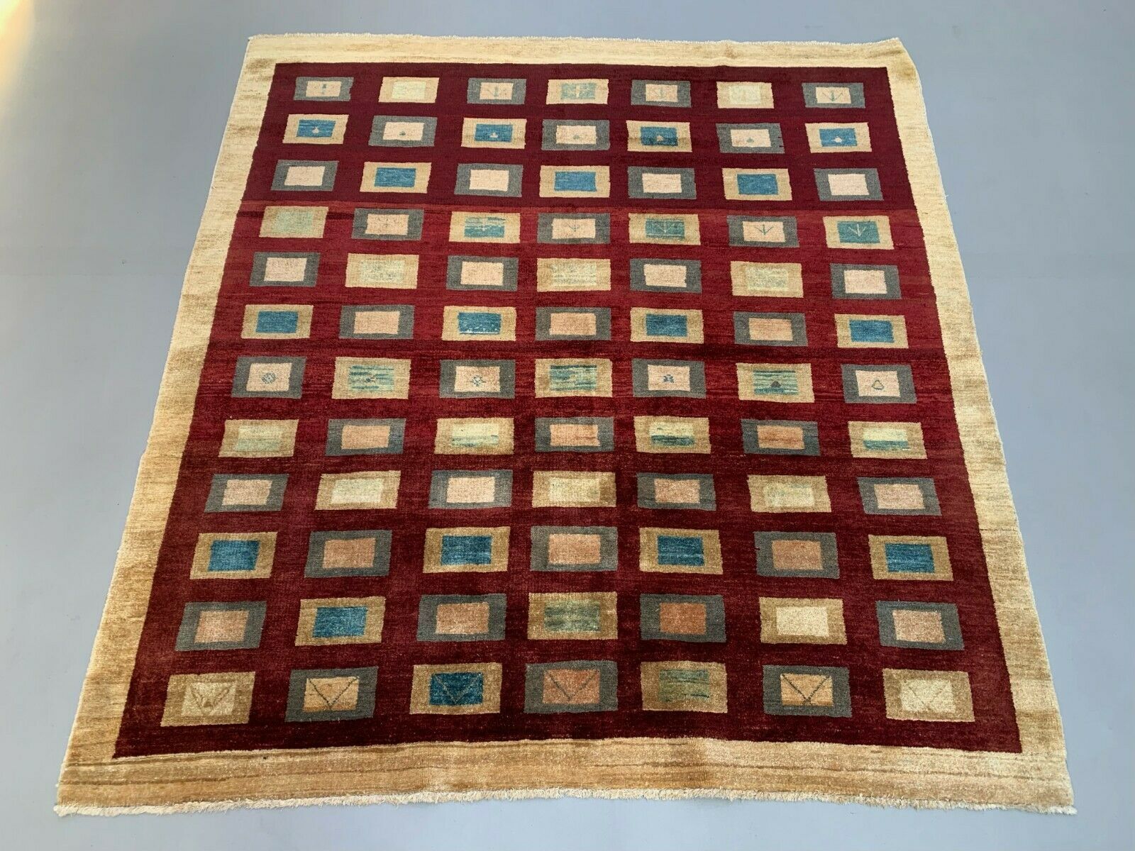 Afghan Chobi Art Deco Rug 183x173 Cm, Square Tribal Handmade,Wool, Beige photo furniture