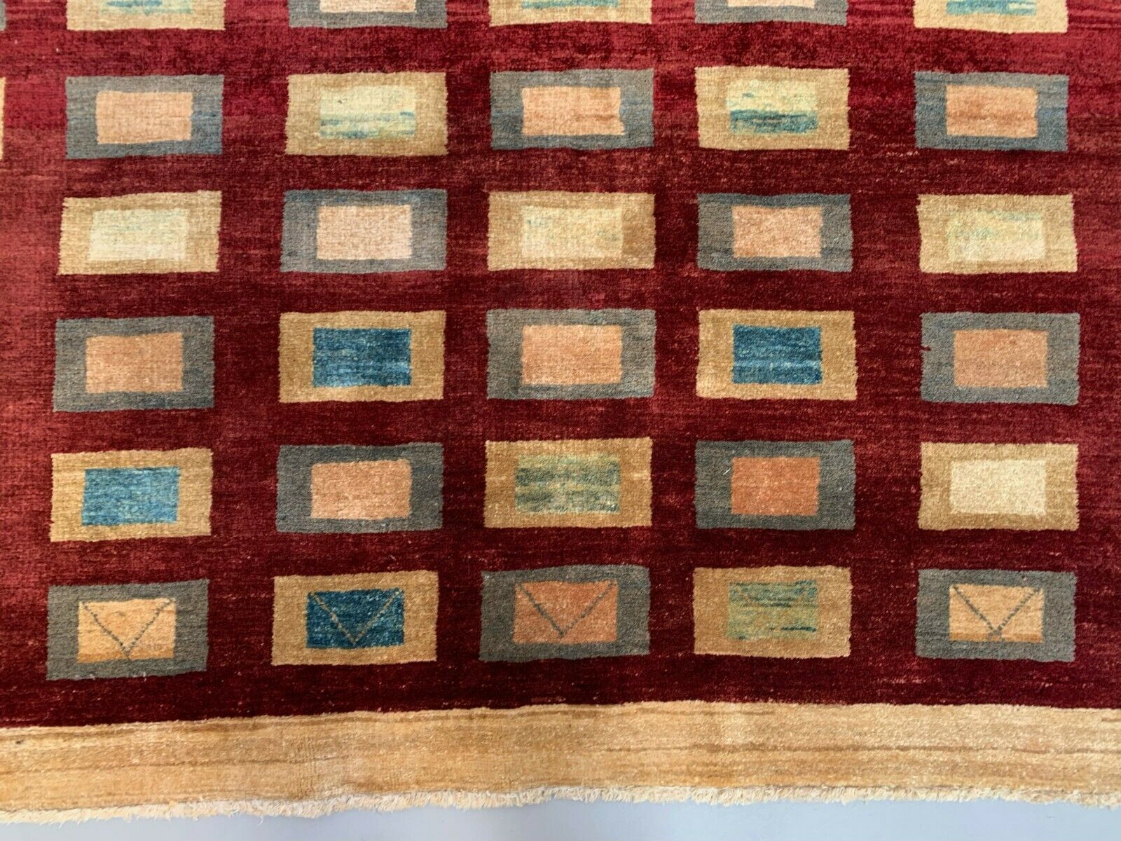 Afghan Chobi Art Deco Rug 183x173 Cm, Square Tribal Handmade,Wool, Beige photo vinterior