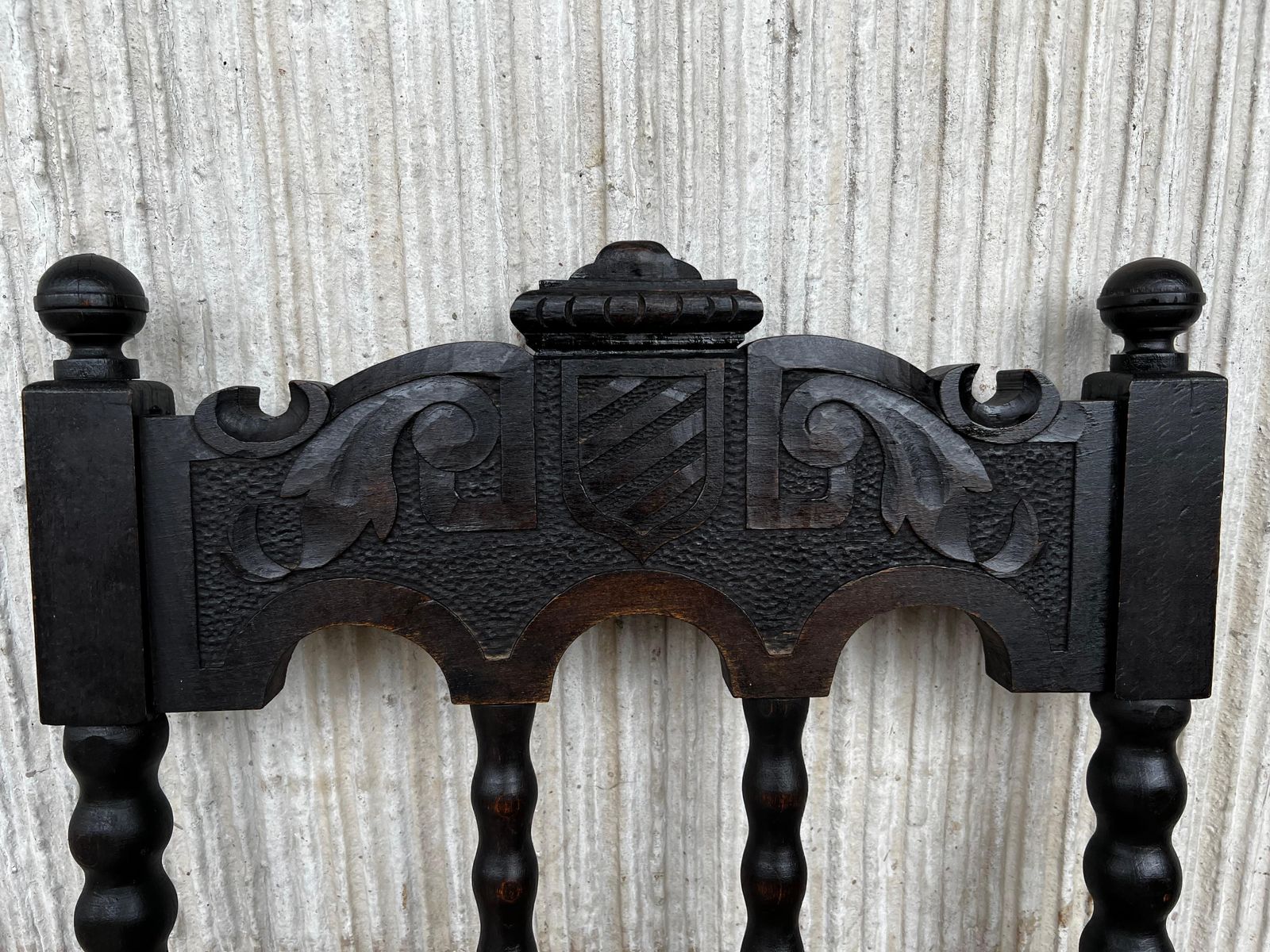 19th Carved French Oak Brown Leather Lion Dining Chairs, Henry II photo vintage