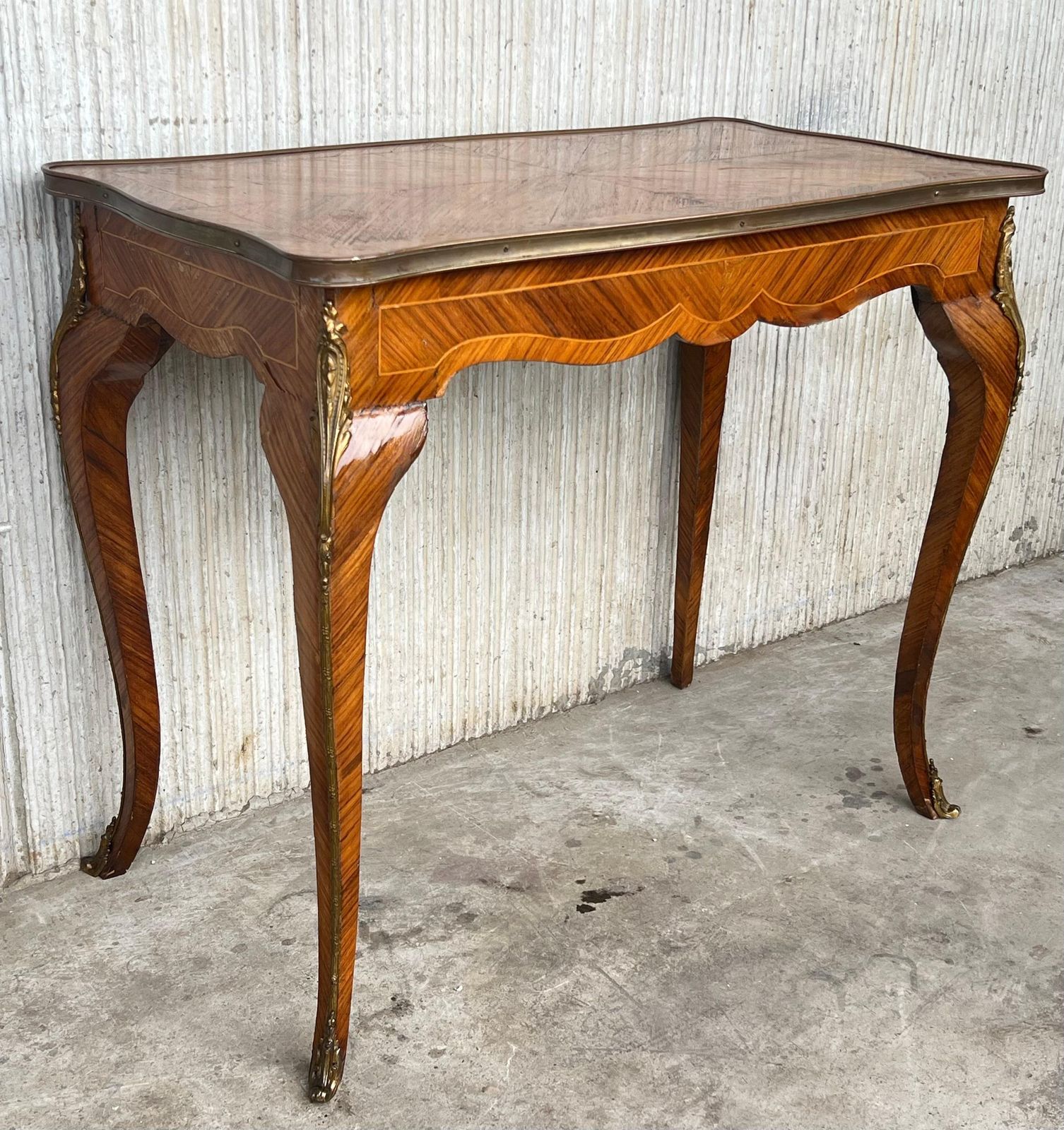 French Marquetry Bronze Ormolu Mounted Center Or Desk Table photo vinterior