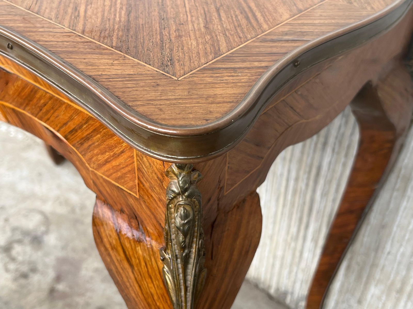 photo for sale French Marquetry Bronze Ormolu Mounted Center Or Desk Table