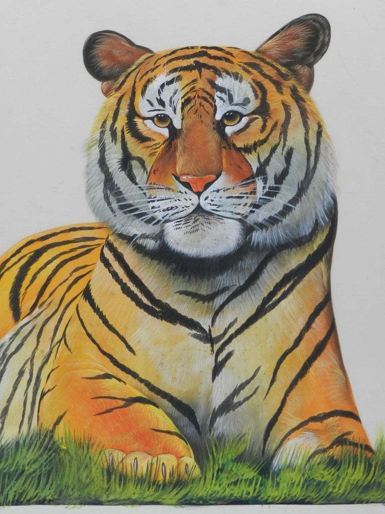 Tiger Watercolor Painting Signed By Artist 20th Century Asian photo Art